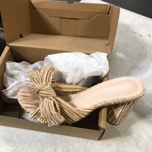 VETASTE Women's Pleated Bow Knot Heeled Sandals Open Toe Chunky Heels sz 7.5